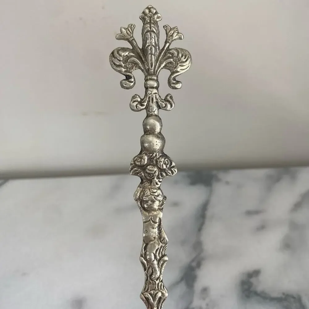 Ugo Bellini Set Of 2 Italian Ornate Metal Serving Fork Spoon Baroque Cherub Lion